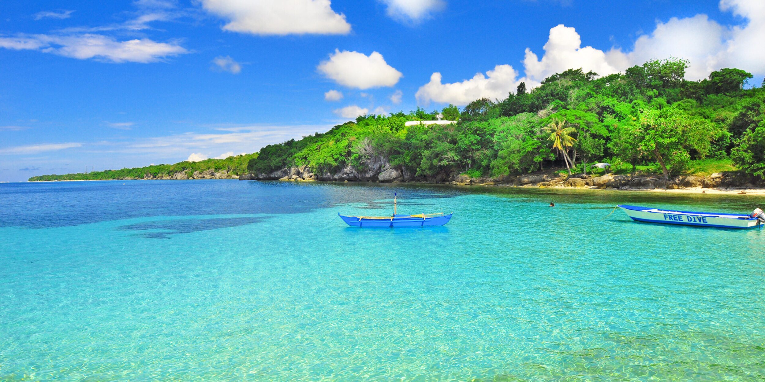 セブ島の青い海と緑の自然。家族でリゾートを満喫しながら英語を学べる環境をイメージ。